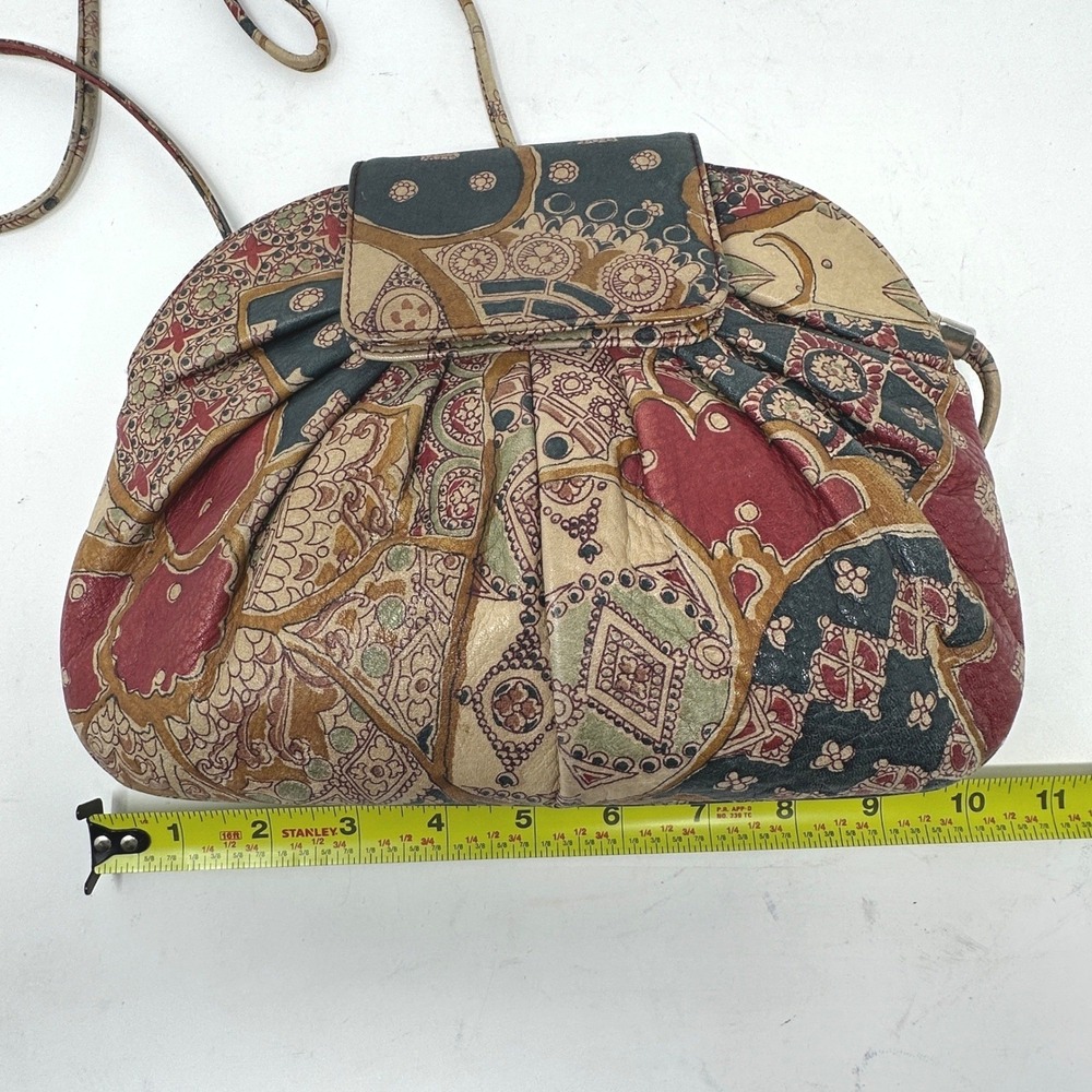 Lisette Vintage Paisley Leather Crossbody Bag Multicolor Mosaic Floral Boho 80s - Picture 6 of 12